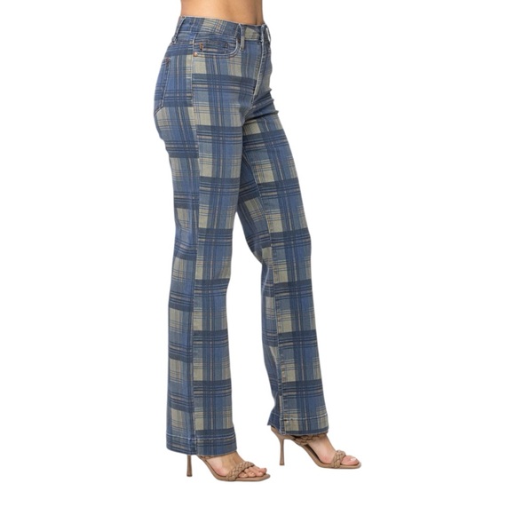 Judy Blue Vintage Plaid Straight Leg Jeans - Picture 3 of 12